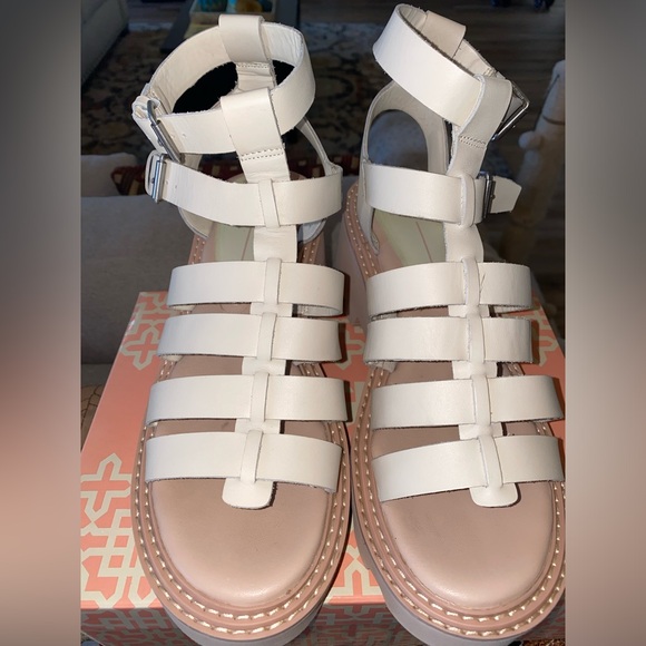 DOLCE VITA GALORE LEATHER PLATFORM GLADIATOR SANDALS - BEIGE - Sz 10 - Picture 6 of 11